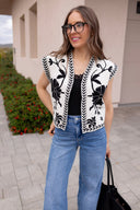 Wildflower Whim Floral Print Contrast Stitch Vest