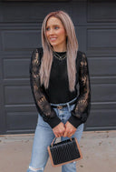 Sunflower Lace Mesh Sleeve Waffle Knit Top | S-XL-Long Sleeve Tops-Rae Collective, Women's Online Fashion Boutique Located in Phoenix, Arizona (Scottsdale Area)