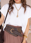 Wide Studded Western Buckle Belt | 3 Colors