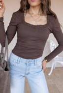 Elegant Lace Trim Square Neck Top | 7 Colors