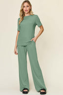 Double Take Full Size Round Neck Short Sleeve T-Shirt and Wide Leg Pants Set-Rae Collective, Women's Online Fashion Boutique Located in Phoenix, Arizona (Scottsdale Area)