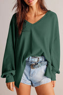 Waffle-Knit V-Neck Long Sleeve Top-Long Sleeve Tops-Rae Collective, Women's Online Fashion Boutique Located in Phoenix, Arizona (Scottsdale Area)