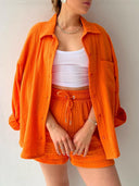 Kinsley Texture Button-Up Shirt and Drawstring Shorts Set-Rae Collective, Women's Online Fashion Boutique Located in Phoenix, Arizona (Scottsdale Area)