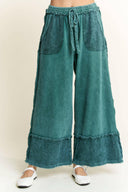 J.HER Mineral Wash Wide Pants with Raw Hem Frayed Details-Pants-Rae Collective, Women's Online Fashion Boutique Located in Phoenix, Arizona (Scottsdale Area)