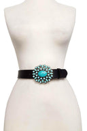 Western Turquoise Buckle With Genuine Leather Belt-Krush Kandy, Women's Online Fashion Boutique Located in Phoenix, Arizona (Scottsdale Area)