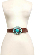Western Turquoise Buckle With Genuine Leather Belt-Krush Kandy, Women's Online Fashion Boutique Located in Phoenix, Arizona (Scottsdale Area)