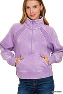 Acid Wash Half Zip Pullover-Sweatshirts-Krush Kandy, Women's Online Fashion Boutique Located in Phoenix, Arizona (Scottsdale Area)