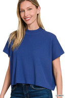 Viscose Mock Neck Short Sleeve Boxy Sweater