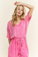 J.HER Mineral Wash V-neck Soft Terry Towel Top-Tops-Krush Kandy, Women's Online Fashion Boutique Located in Phoenix, Arizona (Scottsdale Area)