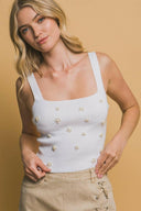 Flower Embellished Knit Tank Top-Tanks-Rae Collective, Women's Online Fashion Boutique Located in Phoenix, Arizona (Scottsdale Area)