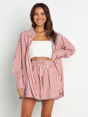 Bon Voyage Striped Button Down Top & Shorts Set-2 Piece Outfit Sets-Rae Collective, Women's Online Fashion Boutique Located in Phoenix, Arizona (Scottsdale Area)