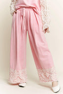 J.HER MineralWash Crochet Plicated Wide Leg Terry Pants-Krush Kandy, Women's Online Fashion Boutique Located in Phoenix, Arizona (Scottsdale Area)