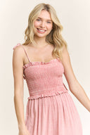 Mineral Wash Smocked Adjustable Jumpsuit-Jumpsuits & Rompers-Krush Kandy, Women's Online Fashion Boutique Located in Phoenix, Arizona (Scottsdale Area)