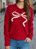 Bow Button Down Round Neck Cardigan-Rae Collective, Women's Online Fashion Boutique Located in Phoenix, Arizona (Scottsdale Area)