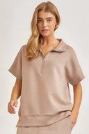 Short-Sleeved Quarter-Zip Lounge Set-2 Piece Outfit Sets-Krush Kandy, Women's Online Fashion Boutique Located in Phoenix, Arizona (Scottsdale Area)