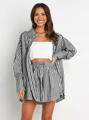 Bon Voyage Striped Button Down Top & Shorts Set-2 Piece Outfit Sets-Rae Collective, Women's Online Fashion Boutique Located in Phoenix, Arizona (Scottsdale Area)