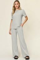 Double Take Full Size Round Neck Short Sleeve T-Shirt and Wide Leg Pants Set-Rae Collective, Women's Online Fashion Boutique Located in Phoenix, Arizona (Scottsdale Area)