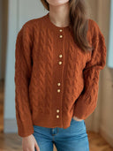 Cable-Knit Round Neck Long Sleeve Cardigan-Cardigans-Rae Collective, Women's Online Fashion Boutique Located in Phoenix, Arizona (Scottsdale Area)
