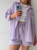 Kinsley Texture Button-Up Shirt and Drawstring Shorts Set-Rae Collective, Women's Online Fashion Boutique Located in Phoenix, Arizona (Scottsdale Area)