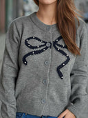 Bow Button Down Round Neck Cardigan-Rae Collective, Women's Online Fashion Boutique Located in Phoenix, Arizona (Scottsdale Area)