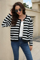 Angel Wings Striped Round Neck Button-Down Dropped Shoulder Cardigan-Cardigans-Rae Collective, Women's Online Fashion Boutique Located in Phoenix, Arizona (Scottsdale Area)