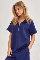 Short-Sleeved Quarter-Zip Lounge Set-2 Piece Outfit Sets-Rae Collective, Women's Online Fashion Boutique Located in Phoenix, Arizona (Scottsdale Area)