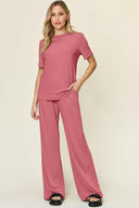 Double Take Full Size Round Neck Short Sleeve T-Shirt and Wide Leg Pants Set-Rae Collective, Women's Online Fashion Boutique Located in Phoenix, Arizona (Scottsdale Area)