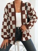 Checkered Open Front Long Sleeve Cardigan-Cardigans-Rae Collective, Women's Online Fashion Boutique Located in Phoenix, Arizona (Scottsdale Area)