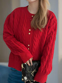 Cable-Knit Round Neck Long Sleeve Cardigan-Cardigans-Rae Collective, Women's Online Fashion Boutique Located in Phoenix, Arizona (Scottsdale Area)