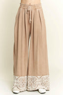 J.HER MineralWash Crochet Plicated Wide Leg Terry Pants-Krush Kandy, Women's Online Fashion Boutique Located in Phoenix, Arizona (Scottsdale Area)
