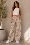 Printed Wide Leg Denim Pants
