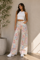 Printed Wide Leg Denim Pants