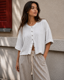 Relaxed Linen Blend Button Front Cardigan