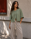 Relaxed Linen Blend Button Front Cardigan