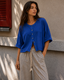 Relaxed Linen Blend Button Front Cardigan
