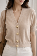 V-Neck Button Front Cardigan Top