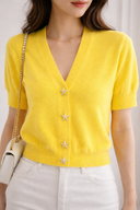 V-Neck Button Front Sweater Top