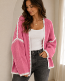 Contrast Open Front Dropped Shoulder Cardigan