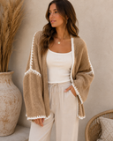 Contrast Open Front Dropped Shoulder Cardigan