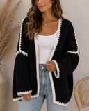 Contrast Open Front Dropped Shoulder Cardigan