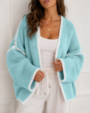 Contrast Open Front Dropped Shoulder Cardigan