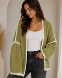 Contrast Open Front Dropped Shoulder Cardigan