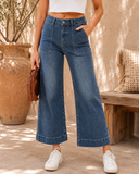 Cropped High Rise Wide Leg Jeans