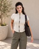Charmed Detail Multicolor Button Mock Neck Knit Top