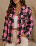 Gingham Sequin Pocket Sherpa Lined Jacket