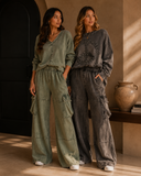 Mineral Wash Wide leg pants with Cargo Pockets