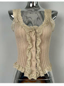 Ruffle Lace Ribbed Button Tank-Tops-Krush Kandy, Women's Online Fashion Boutique Located in Phoenix, Arizona (Scottsdale Area)