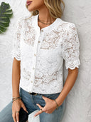 Picture Perfect Lace Button Up Blouse-Blouses-Krush Kandy, Women's Online Fashion Boutique Located in Phoenix, Arizona (Scottsdale Area)