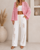 Open Weaving Long Sleeve Hoodie Sweater Cardigan