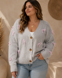 Relaxed Button Bow Long Sleeve Cardigan